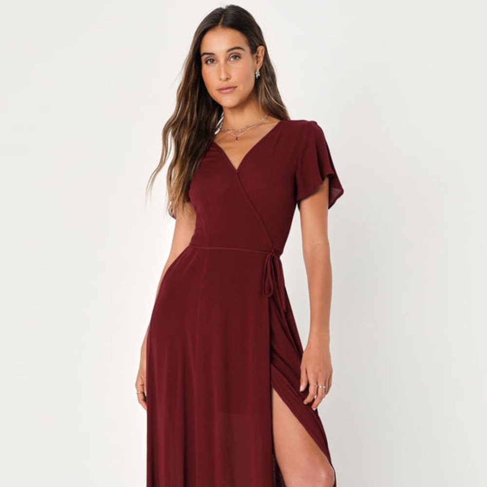Lulus Heart of Marigold Burgundy Wrap Maxi Dress